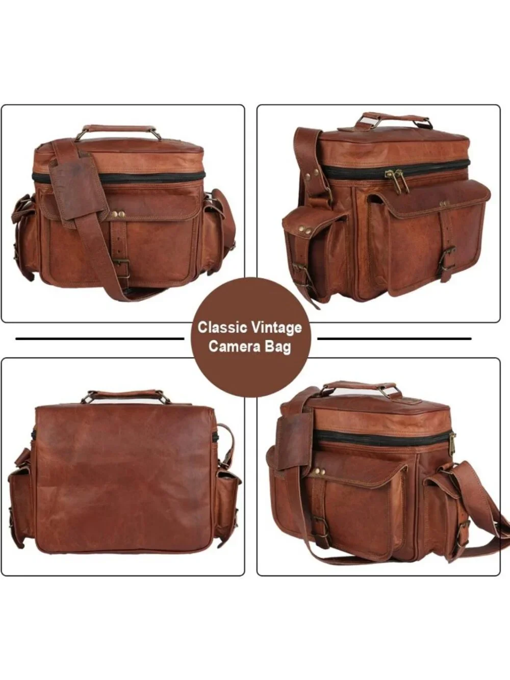 Vintage Leather Messenger Bag - DSLR Shoulder Satchel for Travel & Photography